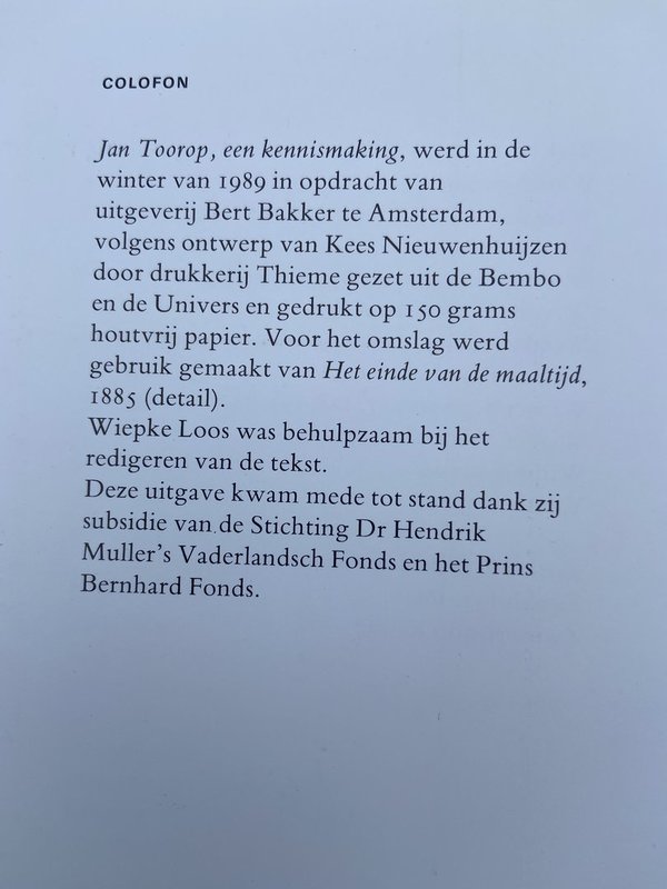 Victorine Hefting Jan Toorop " Een kennismaking"