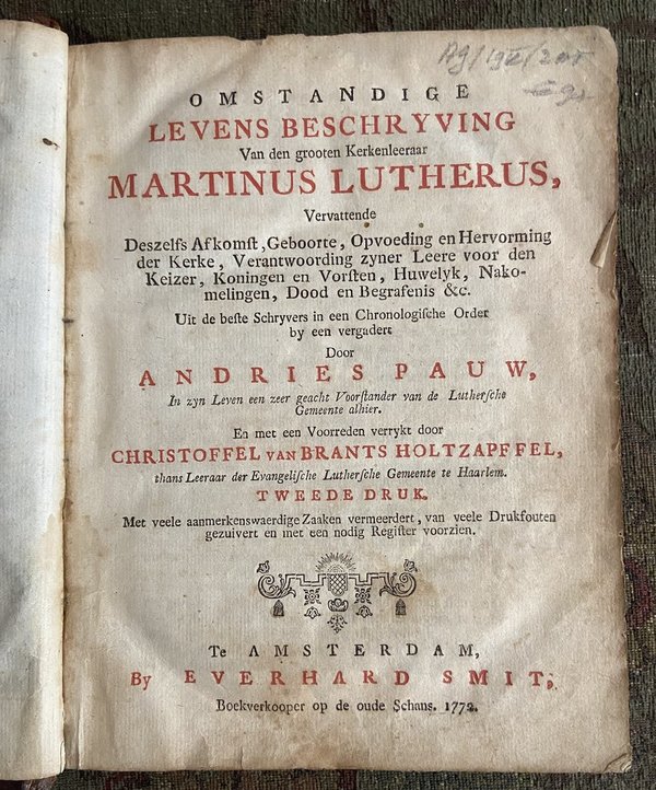 levensbeschrijving Martinus Lutherus - Andries Pauw