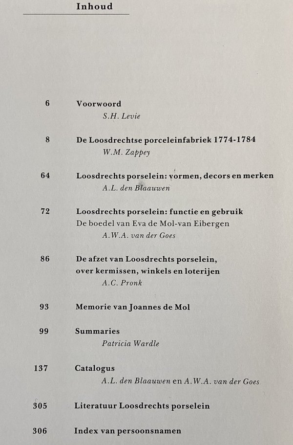 Loosdrechts porselein 1774-1784 - met bijdragen van o.a. W.M. Zappey en drs. A.L. den Blaauwen
